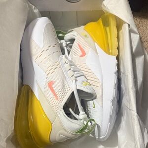 Nike Air Max 270 White Yellow Pink Athletic Shoes